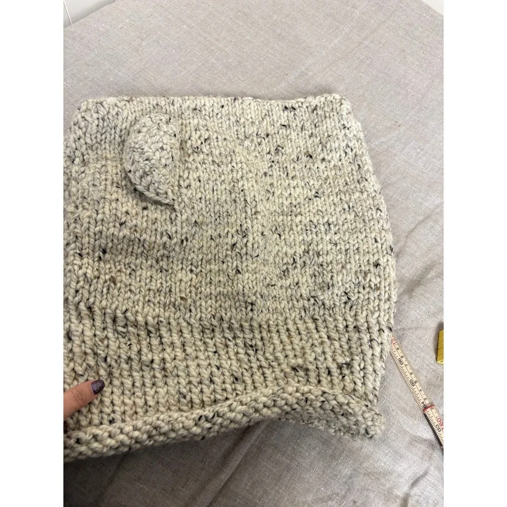 Unbranded Bear Ear Balaclava Hood Adult One Size Oatmeal Fleck Chunky Knit Snood